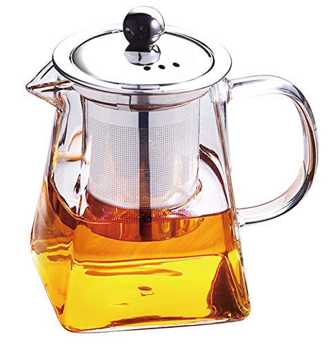 Tebery Tetera de cristal transparente con infusor de acero inoxidable resistente al calor y tapa, perfecta para té y café, 750 ml
