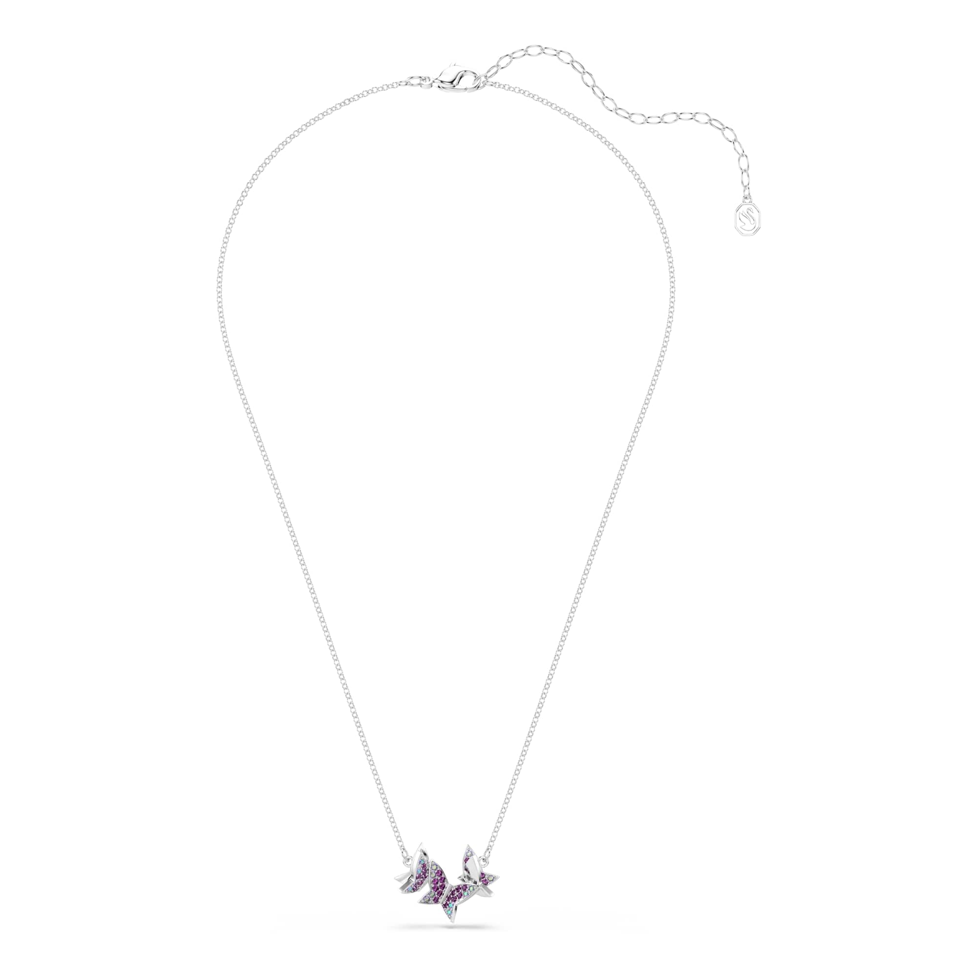 Swarovski Idyllia Collana, Taglio Rotondo, Farfalla, Viola, Placcato Rodio