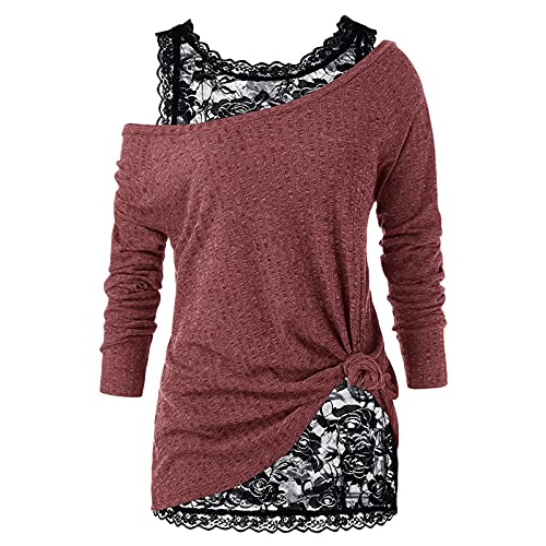 Spitzen Oberteile Damen Elegant Zweiteiliges Set Langarmshirt Pullover...