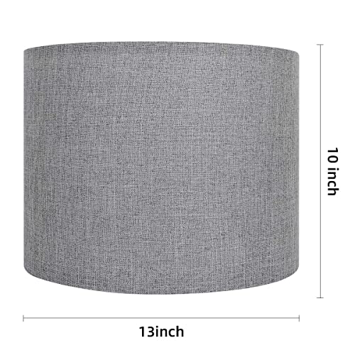 Drum Lamp Shade Set Of 2, 13X13X10 Inches Easy Assembly Lampshades For Table Lamp, Bedside Lamp, Floor Lamp, Spider Fitter (Light Gray) #TOP1