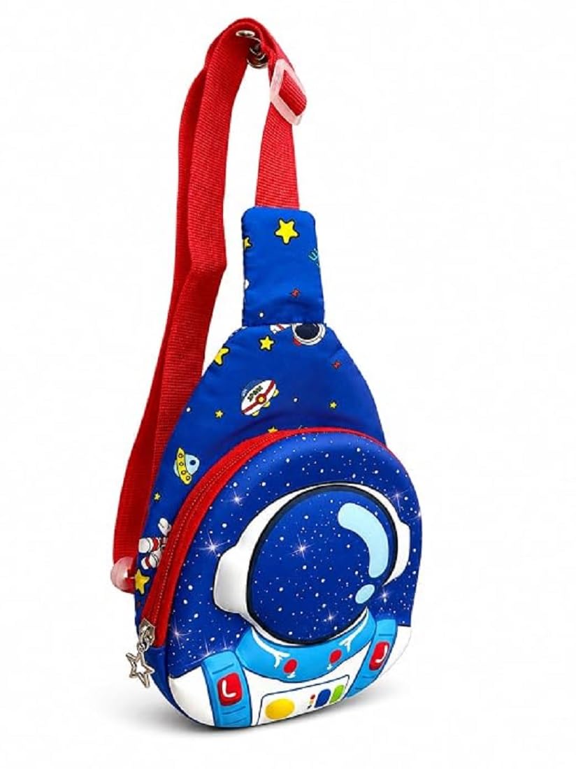 Astronaut Chest Bag for kids,Space Theme Chest Bag,Astronaut Crossbody bag, Cycling Sling Bag with Adjustable strap, Small Size Cartoon Print Messager Bag with Single Compartment ,Age 3-7 Yrs (Pack 1)-image-33