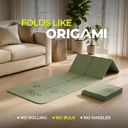 Image of Stoga Origami Foldable 6mm Yoga Mat | Non-Slip | Mat for Men & Women | Lightweight, Sweat-Resistant, Eco-Friendly TPE Mats with Carry Strap | Best Yoga Mat for Home, Travel & Gym (Green)
