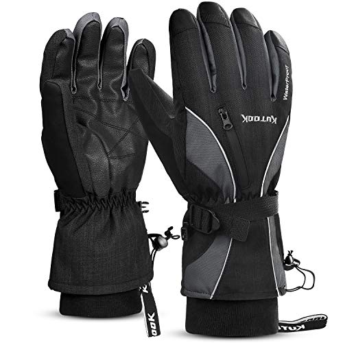 KUTOOK Skihandschuhe Herren Damen Kinder Wasserdicht Winter Warm Thermo Ski Snowboard Handschuhe Für Skifahren Schneeschlitten Fahren Motorrad Und Andere Wintersportarten（Grau M）