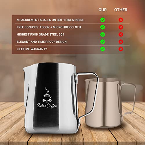 Milk Frothing Pitcher 12Oz 350Ml - Milk Jug 12 20 30Oz - Measurements On Both Sides Inside Plus Ebook - Stainless Steel Milk Frother Pitcher Espresso Cappuccino Coffee Latte Art Cup Steaming Pitcher #TOP5