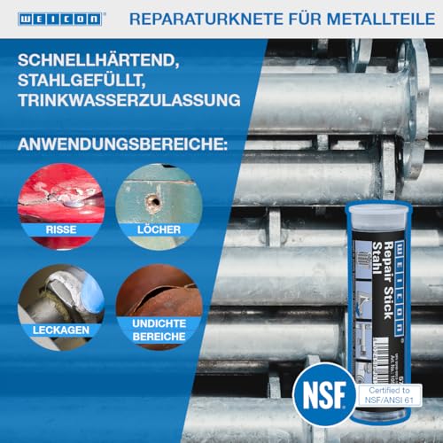 Image of WEICON Repair Stick Steel | 2-Component Adhesive Epoxy Resin Special Adhesive Fast and high-Strength Repair for Metal Parts, containers, etc | (4 oz (115g))
