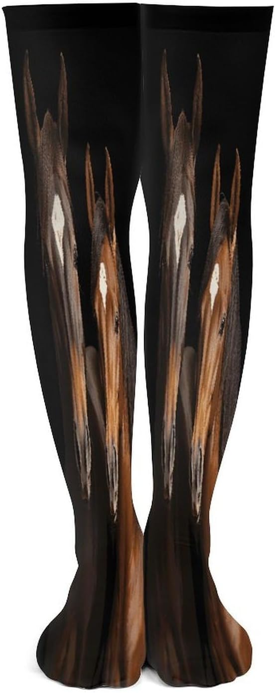 Two Horses Standing on Black Backgro Women High Waist Fishnet Stockings Stretch Mesh Pantyhose Sexy Trendy Legwear for Daily Wear