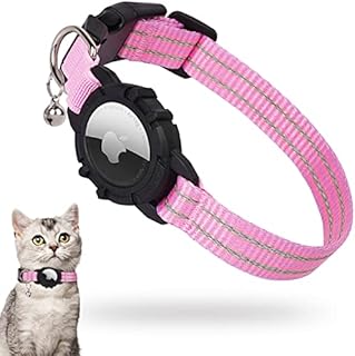 AirTag Cat Collar, JIARUI Integrated Apple Air Tag Cat Collar, Reflective GPS Cat Collar with AirTag Holder and Bell [Black], Lightweight Tracker Cat Collars for Girl Boy Cats, Kittens and Puppies 
