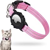 AirTag Katzenhalsband,Integriertes Apple Air Tag Katzenhalsband, Reflektierendes GPS Katzenhalsband mit AirTag Halter und Glocke [Pink], Leichte Tracker Katzenhalsbänder für Mädchen Jungen Katzen