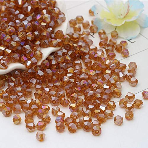 XinBoWen DIY 4mm 1000Pcs Amber AB Bulk Faceted Bicone Crystal Glass Beads with Container Box Beads for Making Jewelry (Amber AB)