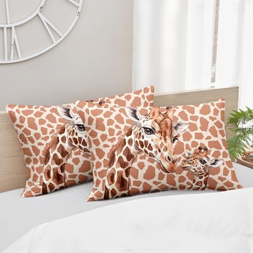 Image of QOOMO Cartoon Giraffe Comforter for Girls Boys Watercolor Duvet Set Yellow Animal Bedding Set Twin Size with 2 Pillow Shams Lightweight Microfiber for All Seasons