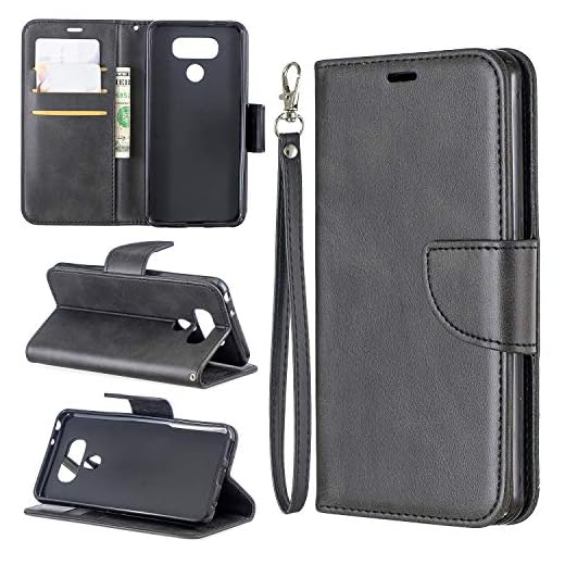 Fodral för LG G6 Multifunktionell Plånbok Mobiltelefon Läderfodral Premium Solid Färg PU Läderfodral, Kreditkortshållare Kickstand Function Folding Case (Color : BLACK)