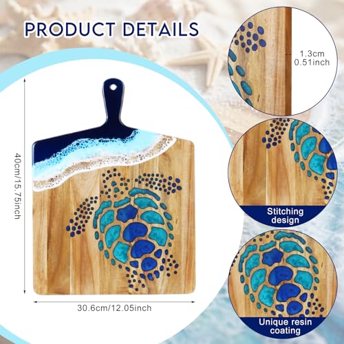 Tabla de cortar tortuga marina de madera de acacia y resina azul miniatura 2