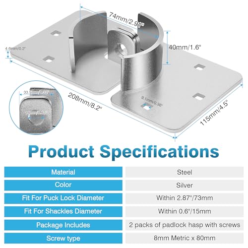 Image of IRONWALLS 2 Packs Hidden Shackle Padlock Hasp Silver, Heavy Duty Puck Lock Holder Mounting Bracket for Round Puck Lock Diameter within 2-7 /8 inch /73mm, Steel Puck Lock Hasps for Trucks, Trailer Door Locks