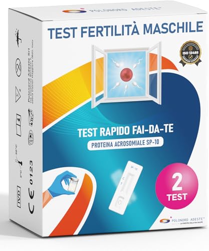 TEST FERTILITÀ MASCHILE Adeste - Rapido Fai da Te per la rilevazione qualitativa della proteina acrosomiale SP-10 che si trova negli spermatozoi nel liquido seminale umano, Confezione 2 Test