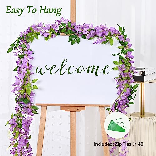 Fascidorm 4Pcs 7.2Ft/Piece Artificial Wisteria Garland With 32.8Ft String Lights, Silk Fake Purple Flower Hanging Vines For Home Garden Wedding Outdoor Decor #TOP6