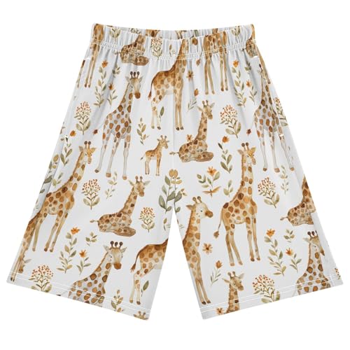ALAZA Giraffe Leaf Blossom Pajama Shorts Sleep Shorts Pant Lounge Pajama Bottoms Elastic Waist with Pockets