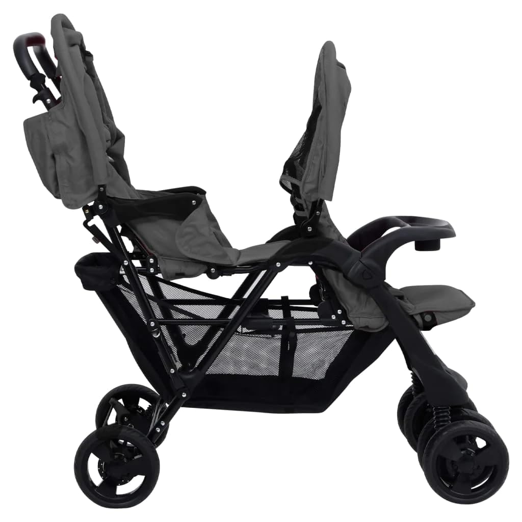 vidaXL Carrito gemelar tándem Gris Oscuro Acero