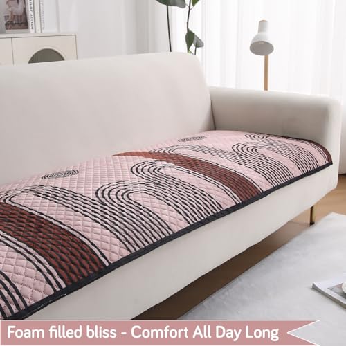 Image of HOKIPO 'LiefNest' Holland Velvet Sofa Cover Mat with Foam Filling for 1 /2 /3 Seater & L-Shape Sofa. Make Your Own Sofa Cover Set, Mat Size: 120(L) cm, Modern Archscape Mauve Blush (IN-822-D10)