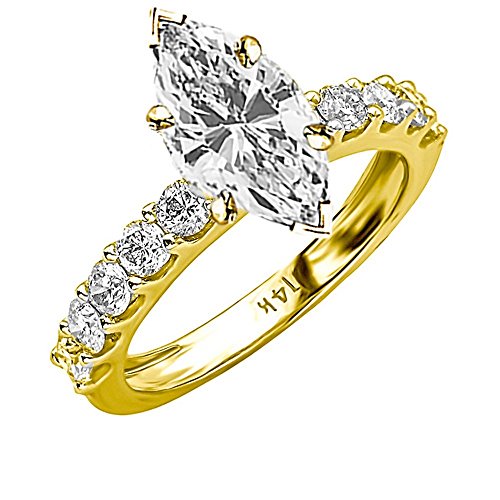 14K White Gold 3-4 Carat LAB GROWN DIAMOND Classic Side Stone Prong Set Marquise Cut Diamond Engagement Ring (E-F Color VS2-SI1 Clarity)