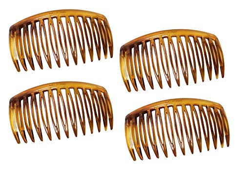 Parcelona French Chic Curve Light Mahogany Small 2 3/4” Celluloid Set Of 4 Flexible Side Hair Combs For Women And Girls #TOP24