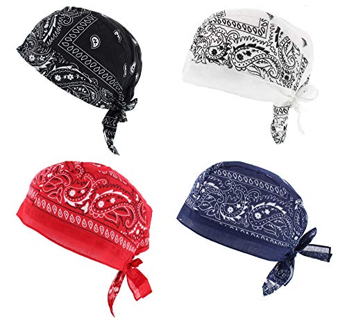 Zac's Alter Ego 4 Fitted Paisley Print Zandanas. (Easy Tie Durag/Skull Cap)