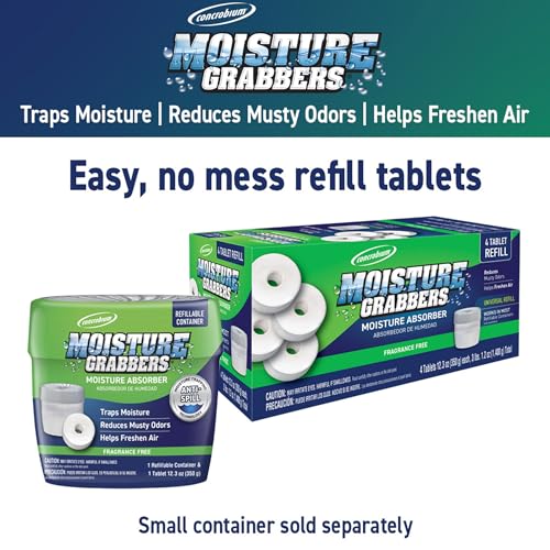 Image of Concrobium Moisture Grabbers Refill Tablets, 4 Pack, Moisture Absorber Refills for Compatible Refillable Containers Only, Helps Reduce Dampness and Musty Odors, Fragrance Free