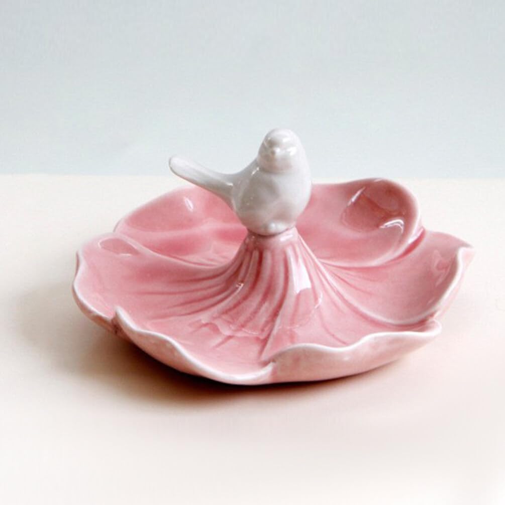 GALPADA 2pcs Ceramic Jewelry Tray Petal Shape Elegant Bird Design Versatile Trinket Dish for Necklaces and Bracelets for Home and Jewelry Store Use