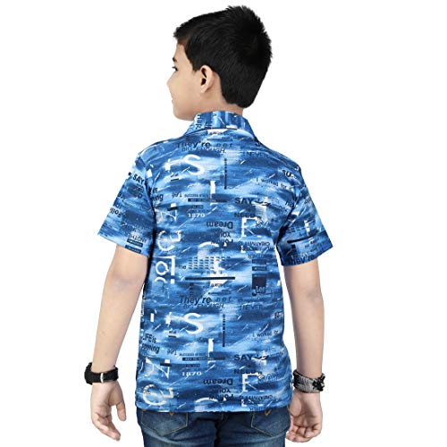 Image of Boy's Half Sleeve Cotton White Printed T-Shirt with Blue Jacket Shrug Look Smart and Comfortable for Any Casual and Festive Purpose (13-14 Years)