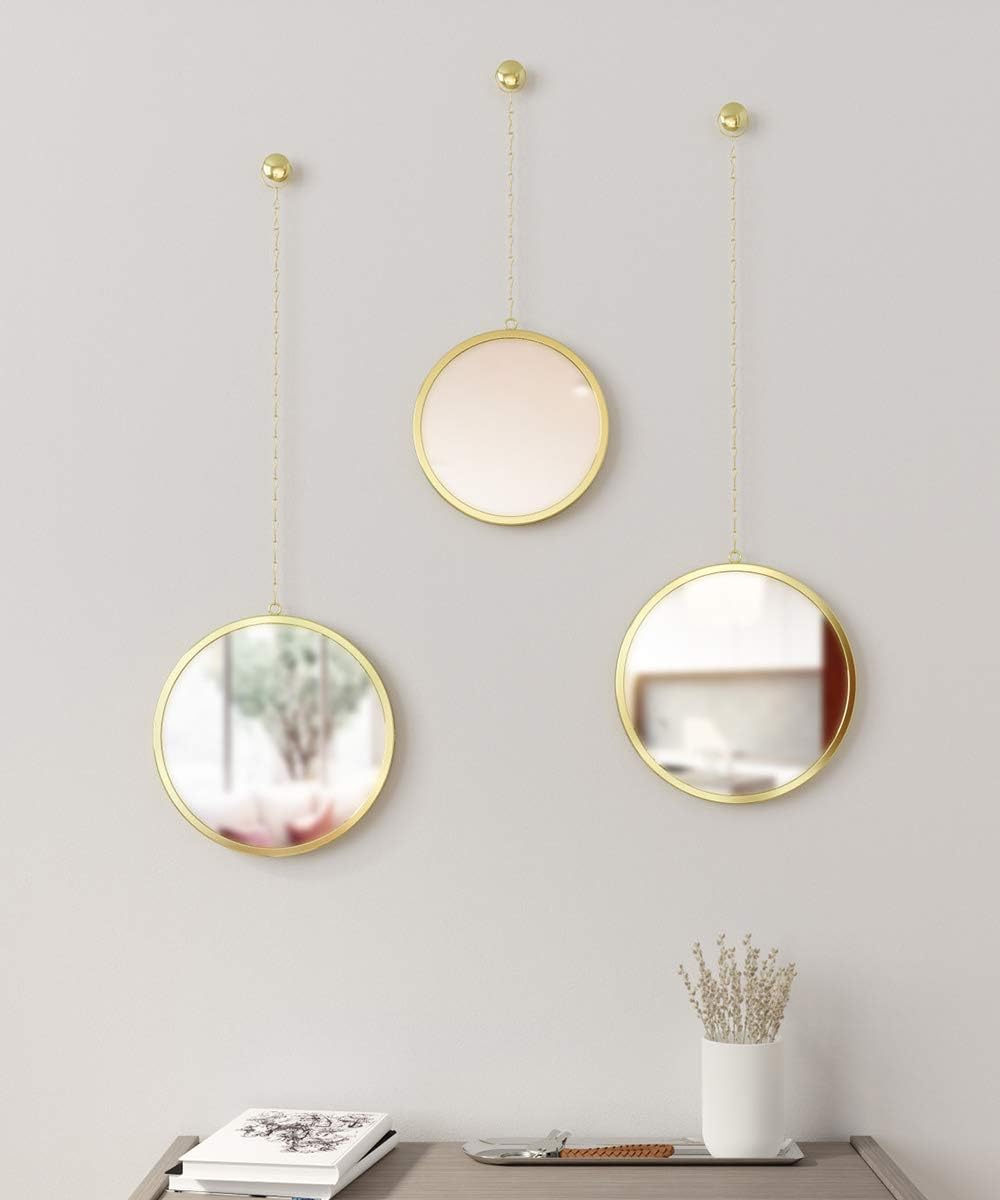 Set of 3 Round Brass Hanging Wall Mirrors