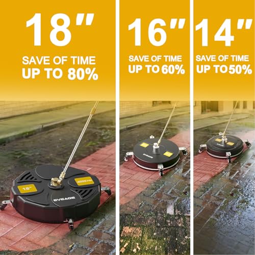 EVEAGE 18 Inch Large Size Pressure Washer Surface Cleaner Attachment with Wheels, 4000 PSI Power Washer Accessory with 1/4" Quick-Connect,2 Extension Wand for Driveways Sidewalks Patios Cleaning by EVEAGE - Image 2