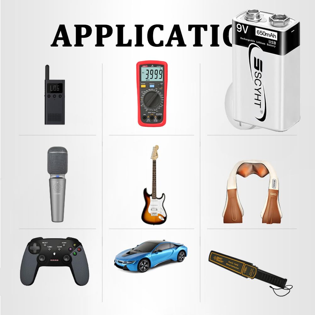 Akumulator litowo-jonowy 9 V akumulator USB, 650 mAh baterie litowe do czujnika dymu 9 V kwadratowe baterie z kablem typu C, szybkie ładowanie 1 godz.,9v650mah 8pack