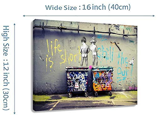 Agcary Graffiti Style Banksy Wall Decor Colorful Figure Street Graffiti Poster Print Oil Paintings Canvas Reproduction Ready To Hang 16" X 12" (Life Is Short Chill The Duck Out, Framed) #TOP6