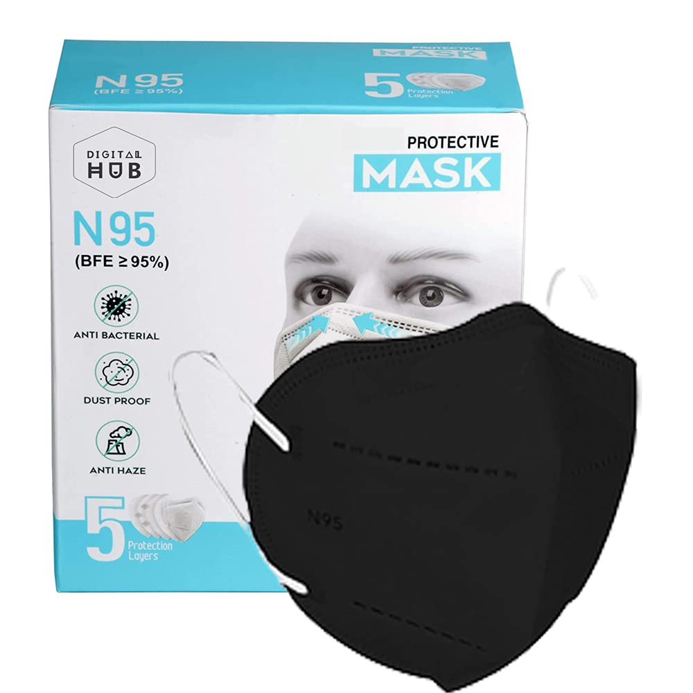 Digital Hub DH FFP2 Premium Reusable N95 Mask | Protective 5 Layered Filtration with Melt Blown and Hot Air Cotton Layers Washable | Proudly made in Bharat (Pack of 2, Black) (B09MB6M612) Amazon Price History, Amazon Price Tracker
