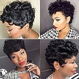 Short Pixie Cut Wigs for Black Women 100% Short Human Hair Wigs with Bang Short Black Wigs Brazilian Hair Short Wigs Water Curly Wave Wigs Short Curly Pixie Wigs for Black Women Human Hair