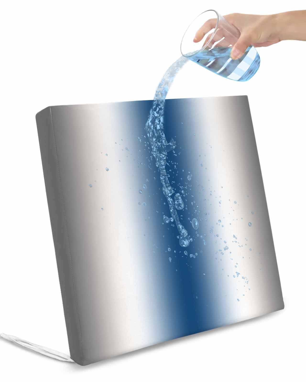 2 Pack Gray Blue Waterproof Cushion Covers with Ties, Outdoor Patio Chaise Lounge Chair Seat Cushion Slip Covers Replacement(Only Cover) Modern Gradient Geometric 24