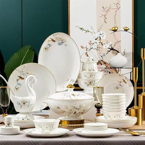 Domowa zastawa stołowa z porcelany kostnej, z miską/naczyniem/garnkiem do zupy/łyżką | zestawy obiadowe z porcelany kostnej wzór porcelanowy zestaw kombinowany