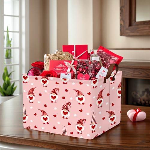 Image of Valentine's Day Basket for Gifts Empty Cute Heart Large Gift Basket Decorative Storage Bin for Kid and Baby Room Decor (Pink Dwarf Love)