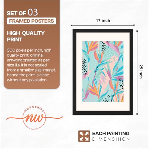 Image of NoWorries Perrot tropical art wall painting for home decoration, Set of 3 Wall decor frames for living room and bedroom (Tropical pattern) (Theme-illustration) (Art-4, 17x25inch)