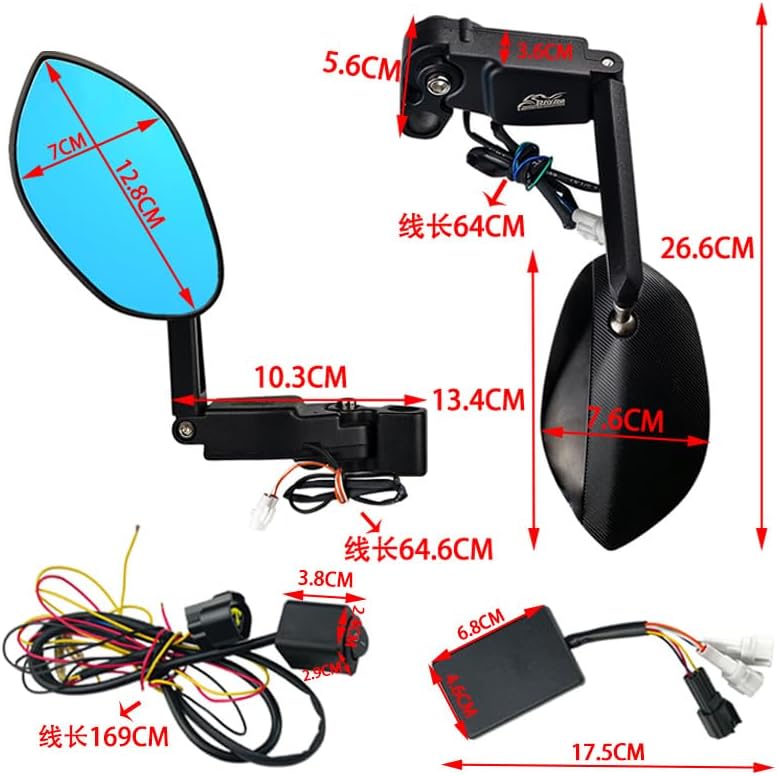 RAYANA Electric Folding Rearview Mirror Aluminum Alloy for Motorcycle Scooter ATV