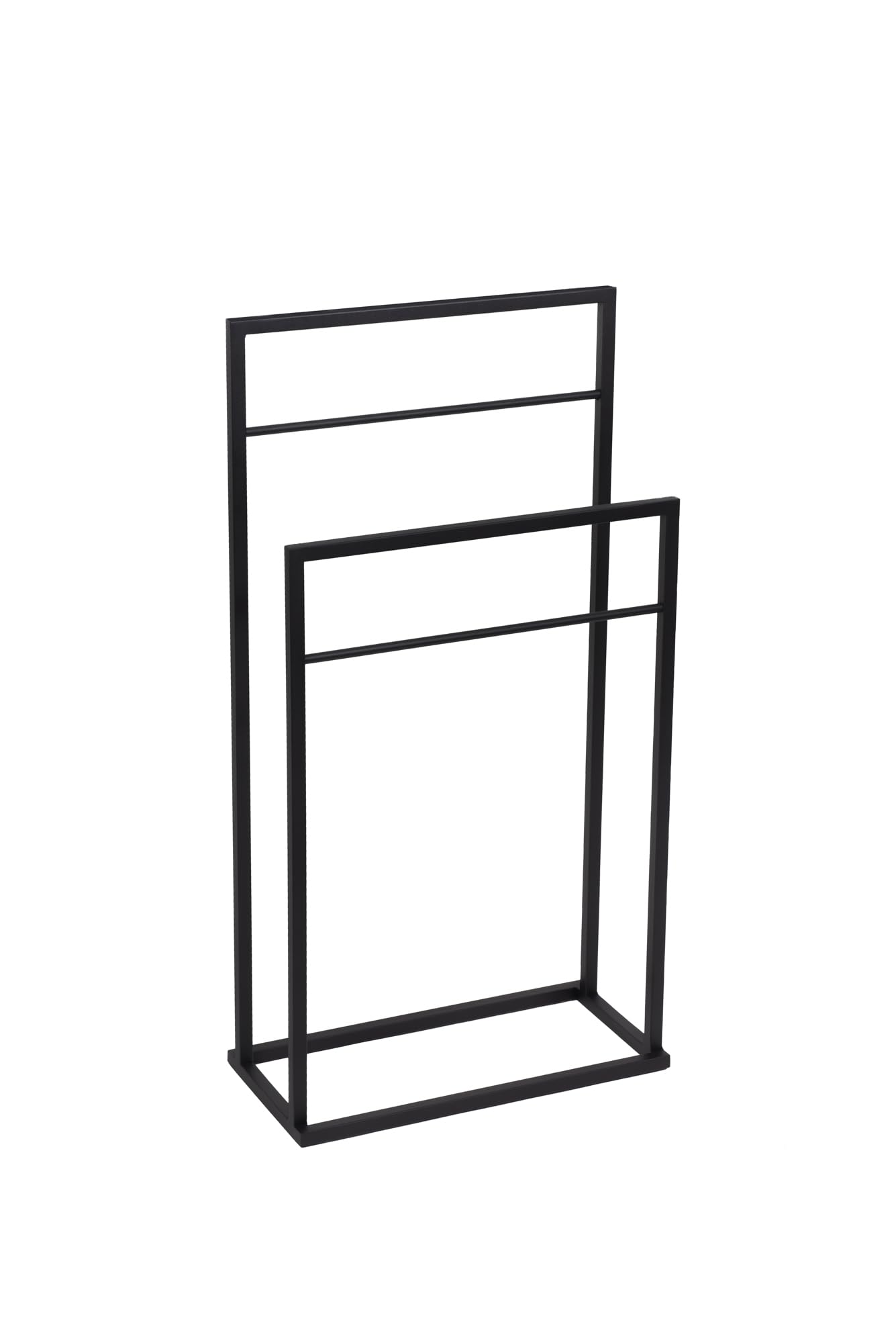 Wolnostojący Wieszak na Ręczniki - szer. x gł. x wys. 45x21x86cm - Wykonany z Metalu, z 2 + 2 Drążkami i Podkładkami Antypoślizgowymi, produkt UE, bez Montażu - DUO Czarny