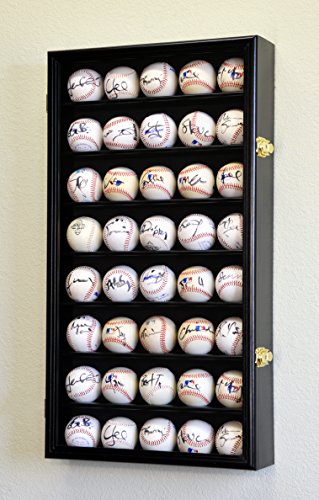 40 Baseball Ball Display Case Cabinet Holder Wall Rack w/98% UV Protection Lockable, Black