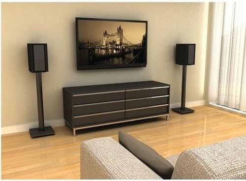 Black Adjustable Steel Bookshelf Speaker Stands with Cable Management, Set of 2