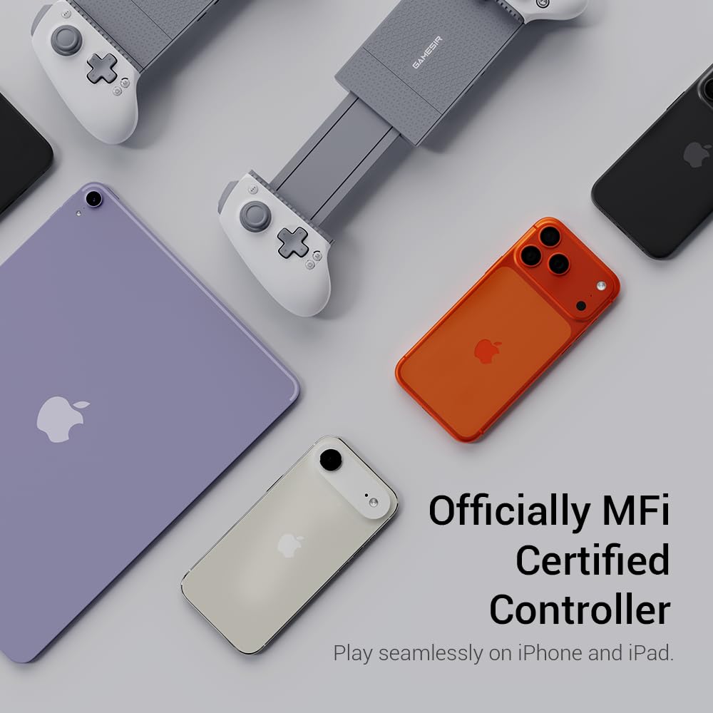 GameSir G8 Plus MFi Mando para iPhone 15/16/17/iPad Mini y Android, mando para iPad con palancas/gatillos con efecto Hall, dos botones traseros, para jugar a Genshin Impact, PUBG Mobile y Minecraft