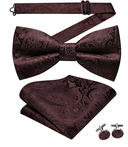 Image of Dubulle Mens Paisley Striped Bowtie Set Pre-tied Bowtie for Men and Pocket Square Set Wedding Business