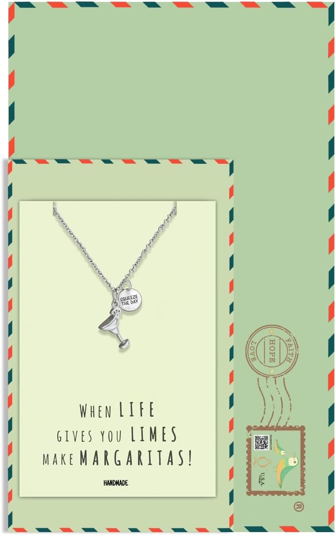 quan jewelry Margarita Glass Charm Pendant Necklace for Women, Party Birthday, Valentines Gifts for Sister, Best Friend Jewelry with Funny Greeting Card - Image 3
