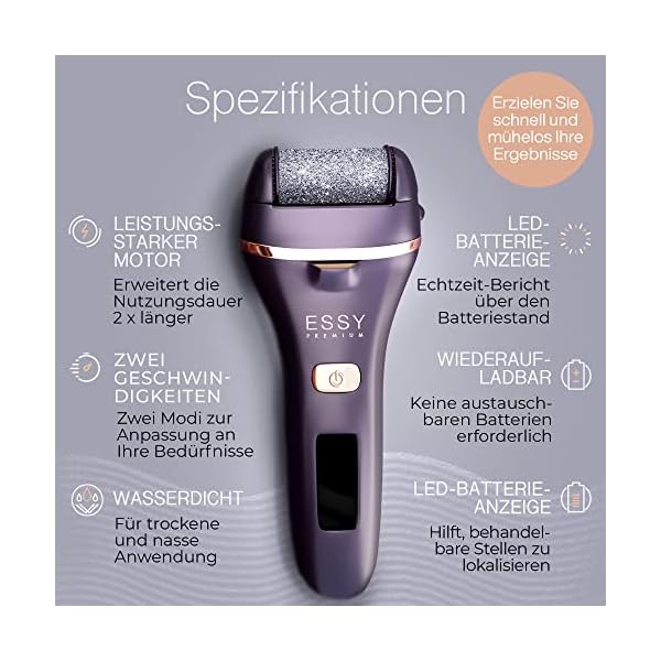 Essy Hornhautentferner Elektrisch Testsieger mit 5 Ersatzrollen Hornhaut Entfernen Elektrischer Hornhautentferner Fußpflegegerät Pediküre Set Elektronisch Fußpflege Hornhautfeile – Bild 5