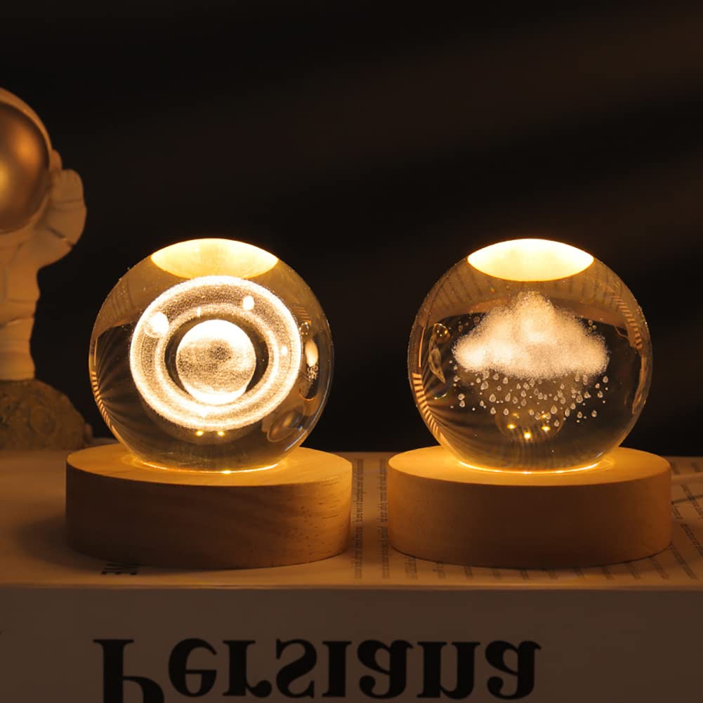 Luce Notturna Sfera Di Cristallo Con Gesù - LED Con Base Legno Per