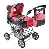 Großer Kombi-Puppenwagen mit schwenkbarem und höhenverstellbarem Schiebegriff von 57 bis 91 cm