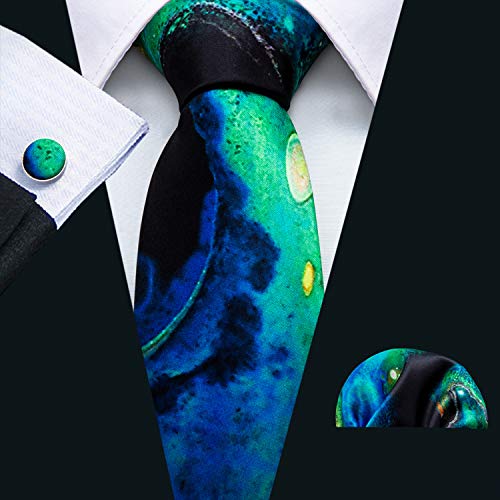 Image of Barry.Wang Classic Mens Ties Silk Necktie Pocket Square Cufflinks Set Woven Designer Wedding Business