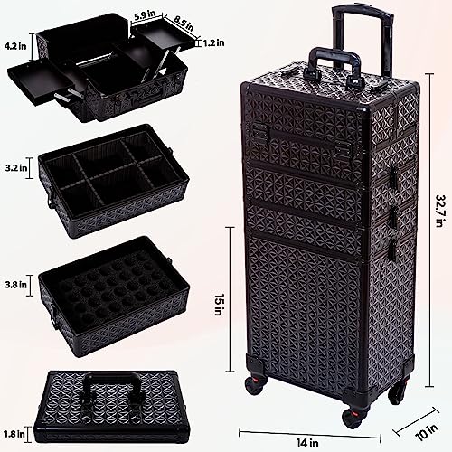 Arous 5 In 1 Professional Makeup Train Case Aluminum Cosmetic Case Rolling Makeup Case Extra Large Trolley Makeup Travel Organizer thumb #4